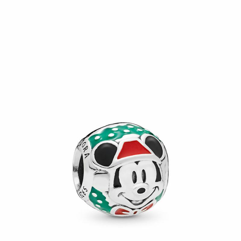 Pandora Disney Santa Mickey Charm Ireland - Sterling Silver/Enamel/Black - 594073KWY